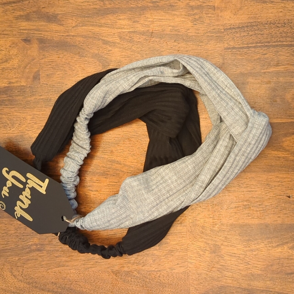 Black & Grey Wrap Front Headbands - Set of 2